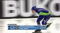 Soupeřka Martiny Sáblíkové - Ireen Wüstová  v plné jízdě - většinu trati vedla