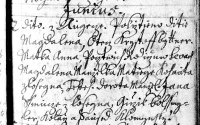 zápis z 2.6. 1715, pokřtěno dítě Magdalena